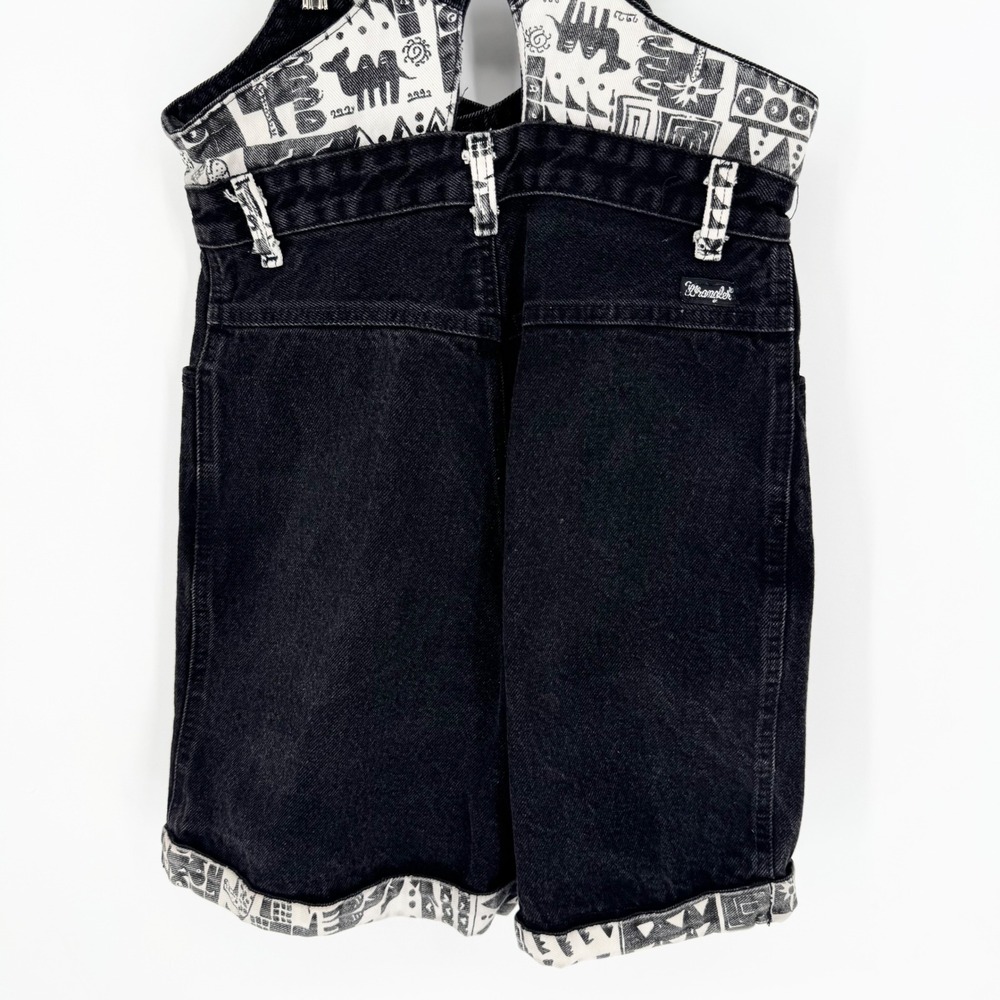 Wrangler Vintage 80s Printed Short Overalls Made in USA Retro Black Sz 11  Artsy - Picture 7 of 9